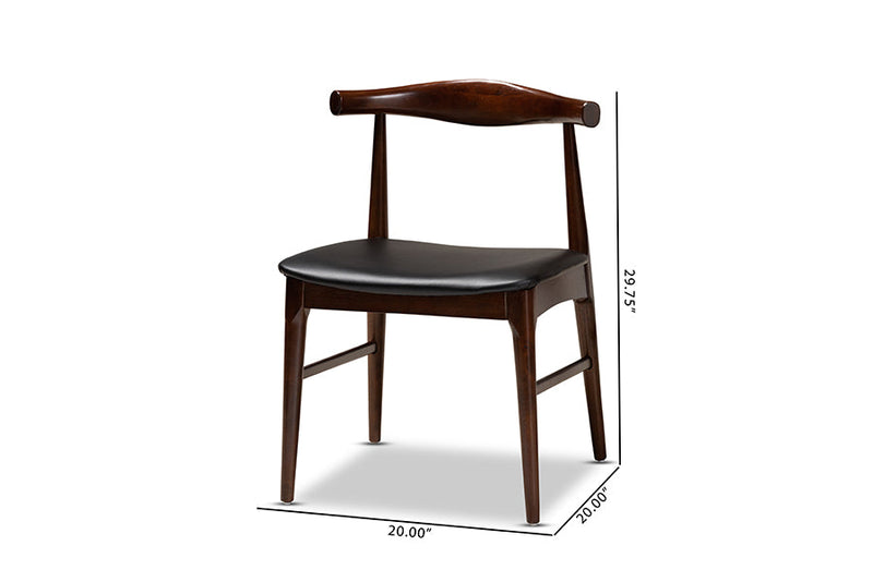 Marquetterie Black Faux Leather Upholstered Walnut Dining Chair Set of 2 Baxton