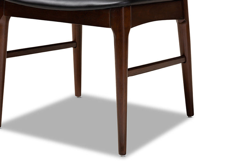 Olivia Mid-Century Modern Black Faux Leather Upholstered Walnut Finished 5-Piece Wood Dining Set