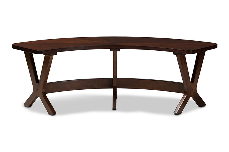 Olivia Mid-Century Modern Walnut Finished Wood Curved Dining Bench