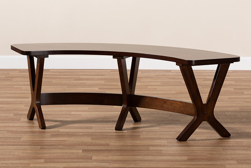 Olivia Mid-Century Modern Walnut Finished Wood Curved Dining Bench