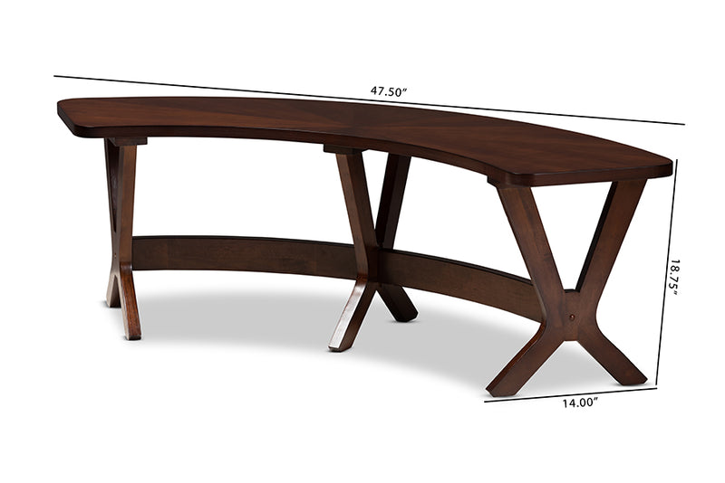 Olivia Mid-Century Modern Walnut Finished Wood Curved Dining Bench