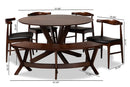 Olivia Black Faux Leather Upholstered Walnut Finished 6-Piece Wood Dining Set Baxton