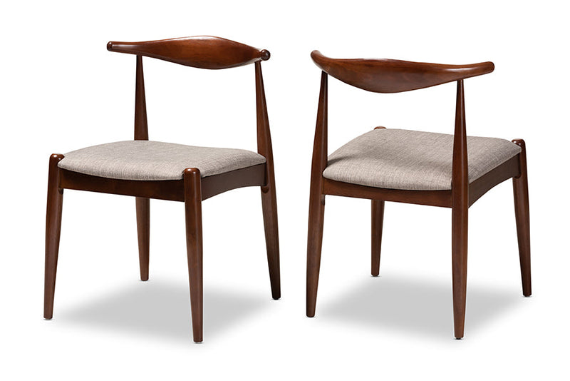 Vivaldi Light Gray Fabric Upholstered Walnut Dining Chair Set of 2 Baxton