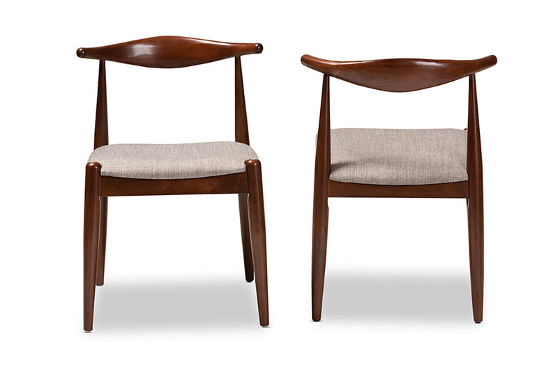 Vivaldi Light Gray Fabric Upholstered Walnut Dining Chair Set of 2 Baxton