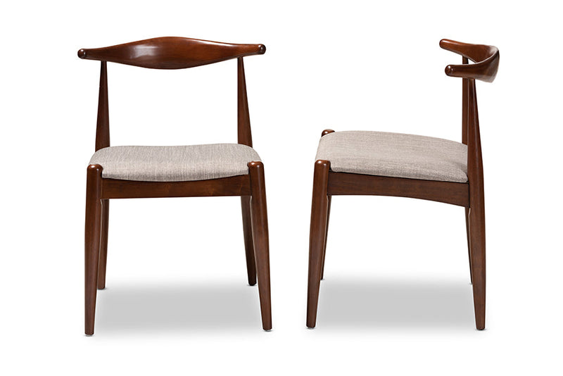 Vivaldi Light Gray Fabric Upholstered Walnut Dining Chair Set of 2 Baxton