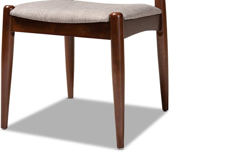 Vivaldi Light Gray Fabric Upholstered Walnut Dining Chair Set of 2 Baxton