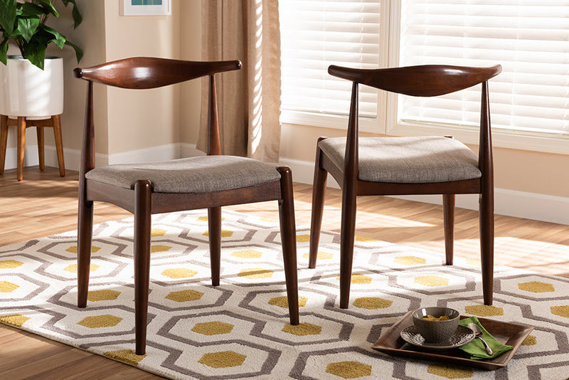 Vivaldi Light Gray Fabric Upholstered Walnut Dining Chair Set of 2 Baxton