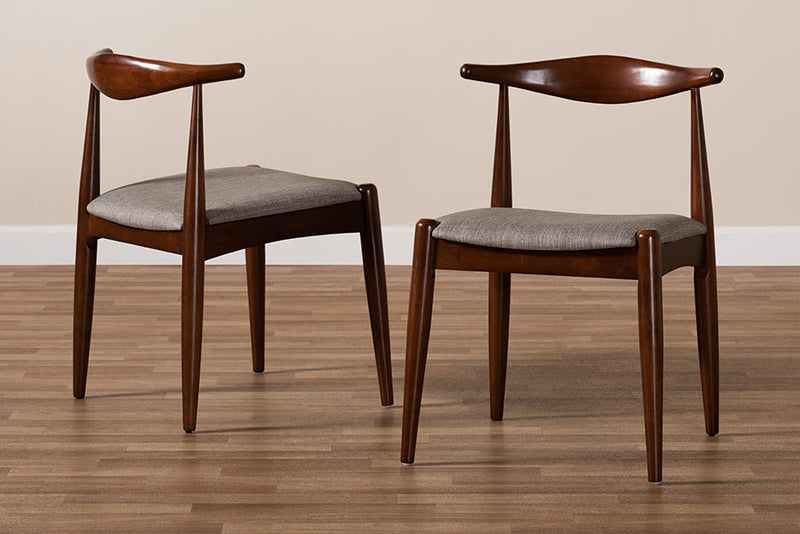 Vivaldi Light Gray Fabric Upholstered Walnut Dining Chair Set of 2 Baxton