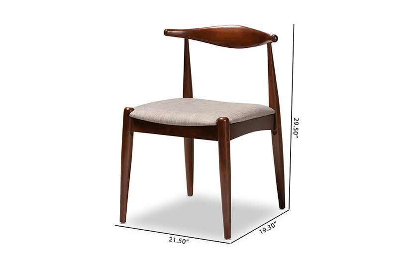 Vivaldi Light Gray Fabric Upholstered Walnut Dining Chair Set of 2 Baxton