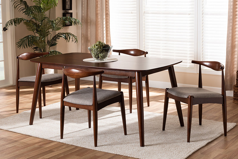 Vivaldi Mid-Century Modern Light Gray Fabric Upholstered Walnut Finished Wood 5-Piece Dining Set