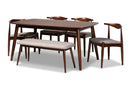 Vivaldi Light Gray Fabric Upholstered Walnut 6-Piece Dining Set Baxton