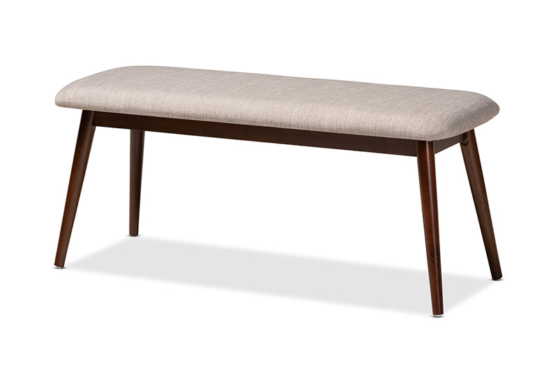 Elara Mid-Century Modern Light Gray Fabric Upholstered Walnut Finished Wood Dining Bench