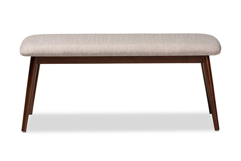 Elara Mid-Century Modern Light Gray Fabric Upholstered Walnut Finished Wood Dining Bench