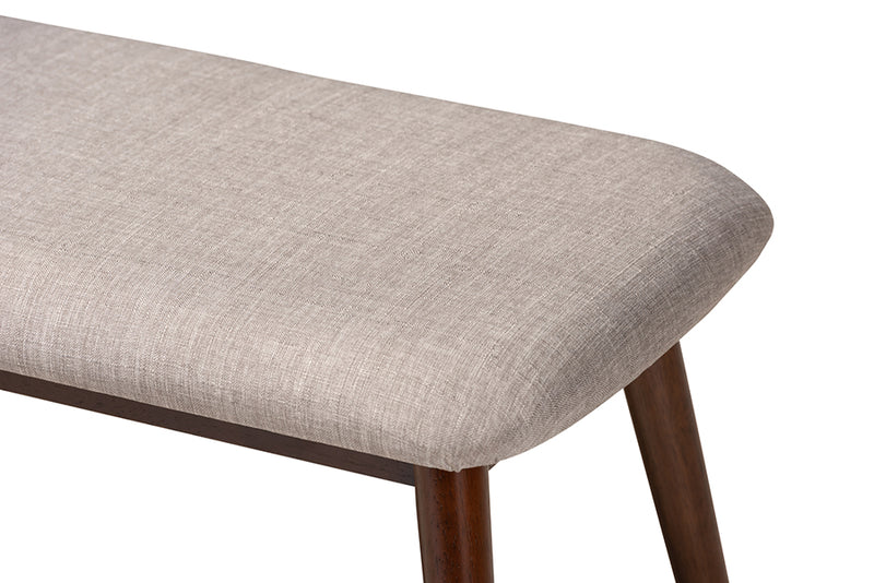 Elara Mid-Century Modern Light Gray Fabric Upholstered Walnut Finished Wood Dining Bench