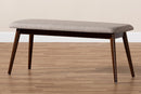 Elara Light Gray Fabric Upholstered Walnut Dining Bench Baxton