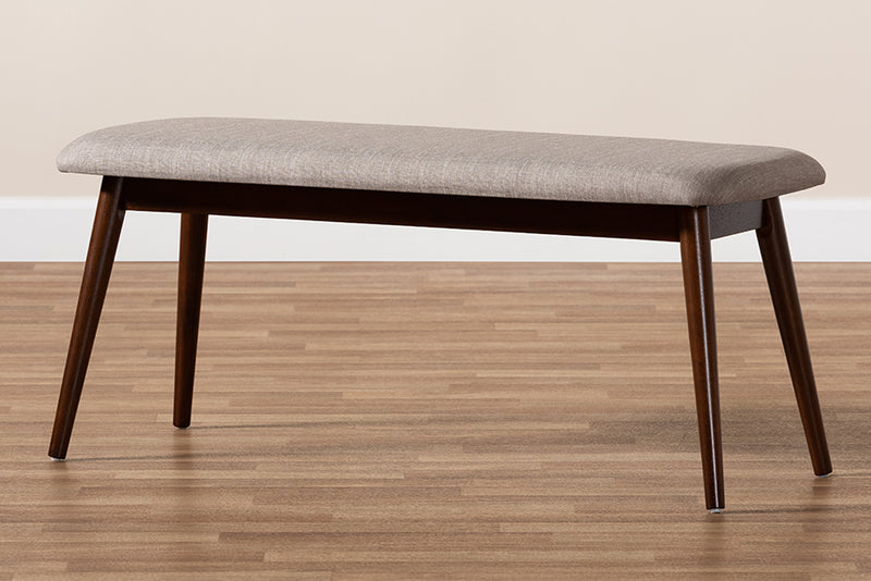 Elara Mid-Century Modern Light Gray Fabric Upholstered Walnut Finished Wood Dining Bench