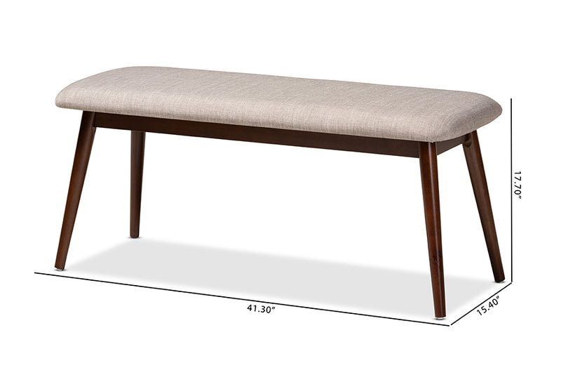 Elara Mid-Century Modern Light Gray Fabric Upholstered Walnut Finished Wood Dining Bench