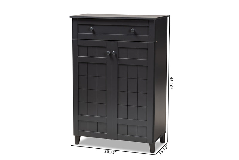 Trenton Modern and Contemporary Dark Gray Finished 5-Shelf Wood Shoe Storage Cabinet w/Drawer