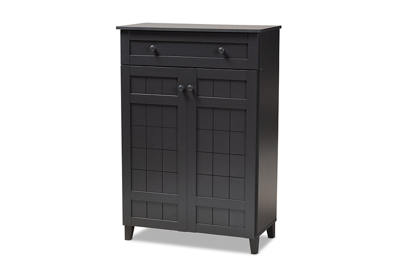 Trenton Modern and Contemporary Dark Gray Finished 5-Shelf Wood Shoe Storage Cabinet w/Drawer