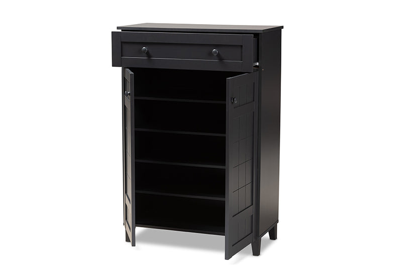 Trenton Modern and Contemporary Dark Gray Finished 5-Shelf Wood Shoe Storage Cabinet w/Drawer