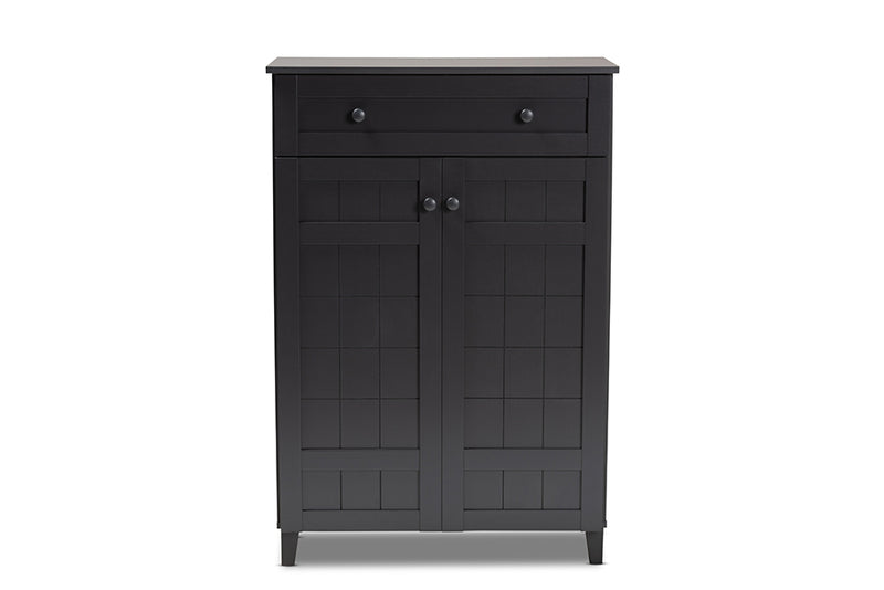 Trenton Modern and Contemporary Dark Gray Finished 5-Shelf Wood Shoe Storage Cabinet w/Drawer