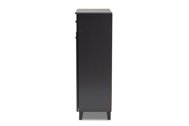 Trenton Modern and Contemporary Dark Gray Finished 5-Shelf Wood Shoe Storage Cabinet w/Drawer