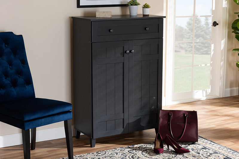 Trenton Modern and Contemporary Dark Gray Finished 5-Shelf Wood Shoe Storage Cabinet w/Drawer