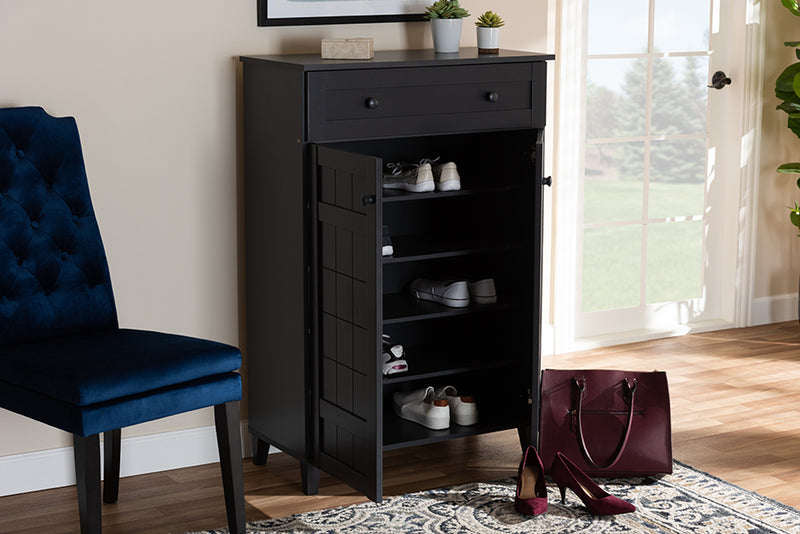 Trenton Modern and Contemporary Dark Gray Finished 5-Shelf Wood Shoe Storage Cabinet w/Drawer