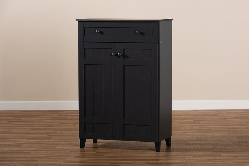 Trenton Modern and Contemporary Dark Gray Finished 5-Shelf Wood Shoe Storage Cabinet w/Drawer