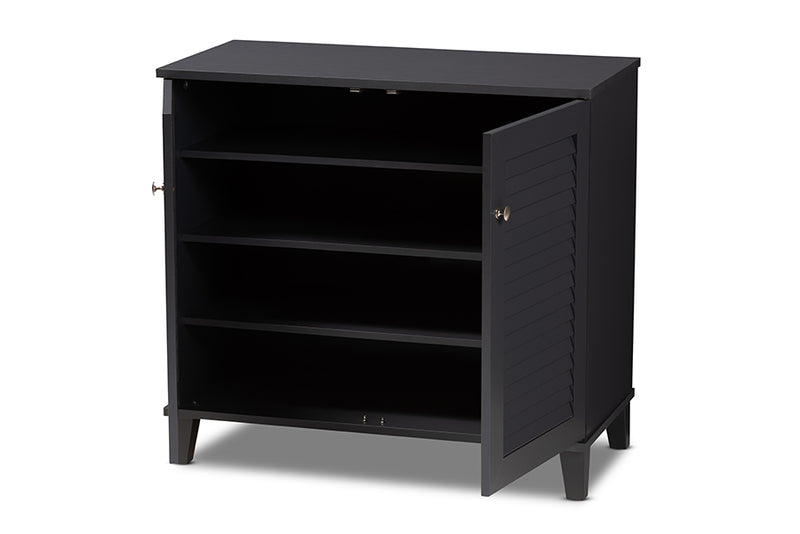 Theo Modern and Contemporary Dark Gray Finished 4-Shelf Wood Shoe Storage Cabinet