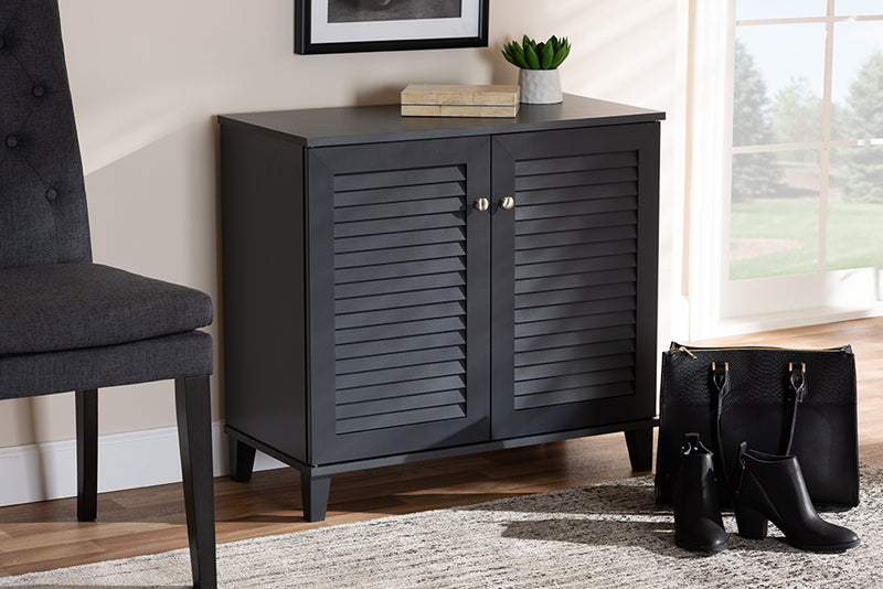 Theo Modern and Contemporary Dark Gray Finished 4-Shelf Wood Shoe Storage Cabinet