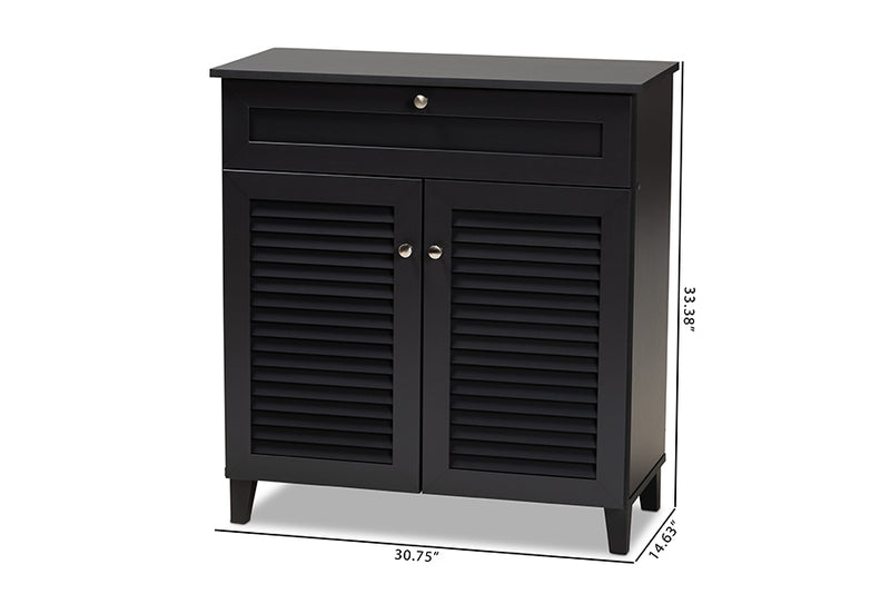 Theo Modern and Contemporary Dark Gray Finished 4-Shelf Wood Shoe Storage Cabinet w/Drawer