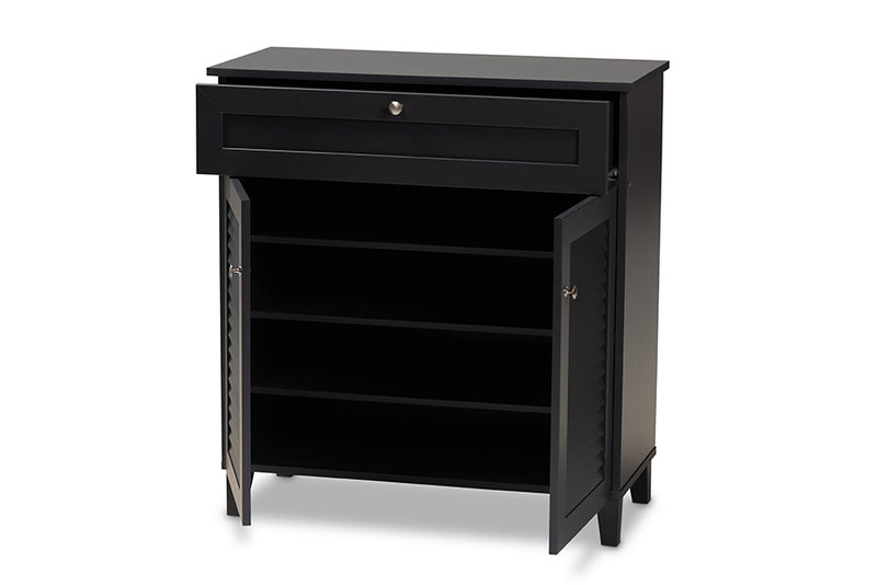 Theo Modern and Contemporary Dark Gray Finished 4-Shelf Wood Shoe Storage Cabinet w/Drawer