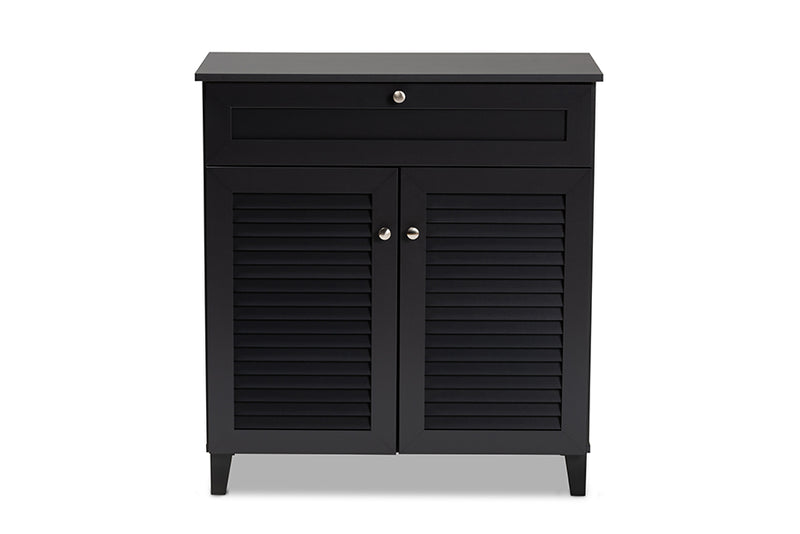 Theo Modern and Contemporary Dark Gray Finished 4-Shelf Wood Shoe Storage Cabinet w/Drawer