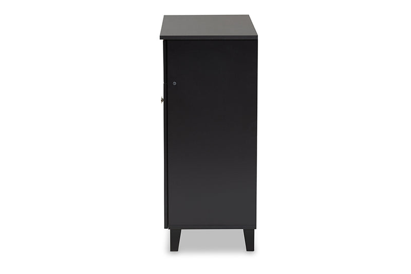 Theo Modern and Contemporary Dark Gray Finished 4-Shelf Wood Shoe Storage Cabinet w/Drawer