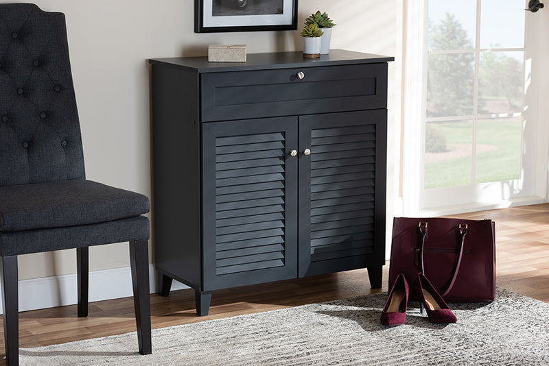 Theo Modern and Contemporary Dark Gray Finished 4-Shelf Wood Shoe Storage Cabinet w/Drawer