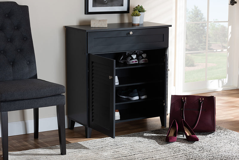 Theo Modern and Contemporary Dark Gray Finished 4-Shelf Wood Shoe Storage Cabinet w/Drawer