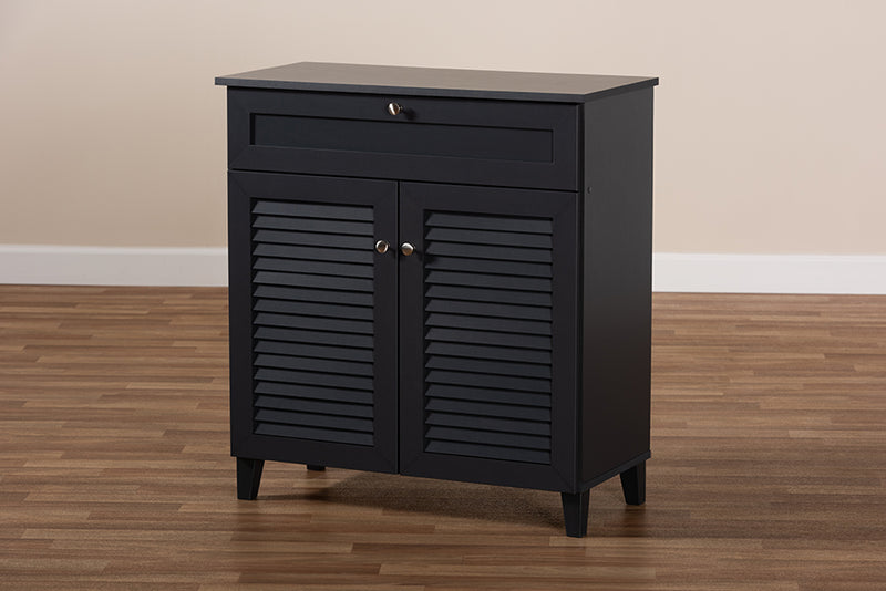 Theo Modern and Contemporary Dark Gray Finished 4-Shelf Wood Shoe Storage Cabinet w/Drawer