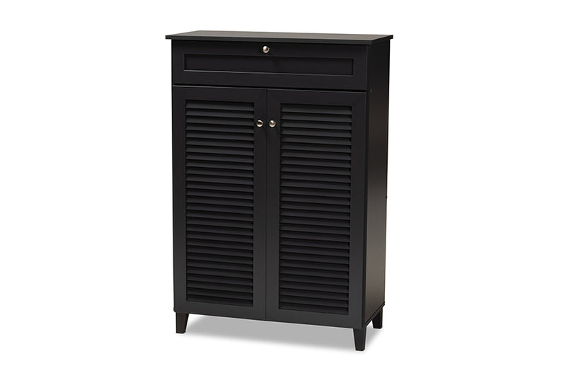 Theo Modern and Contemporary Dark Gray Finished 5-Shelf Wood Shoe Storage Cabinet w/Drawer