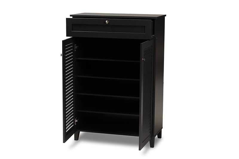 Theo Modern and Contemporary Dark Gray Finished 5-Shelf Wood Shoe Storage Cabinet w/Drawer