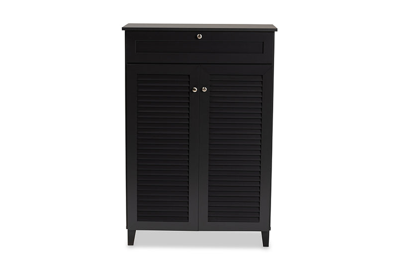 Theo Modern and Contemporary Dark Gray Finished 5-Shelf Wood Shoe Storage Cabinet w/Drawer