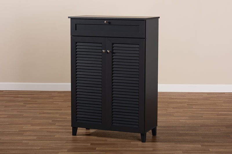 Theo Modern and Contemporary Dark Gray Finished 5-Shelf Wood Shoe Storage Cabinet w/Drawer