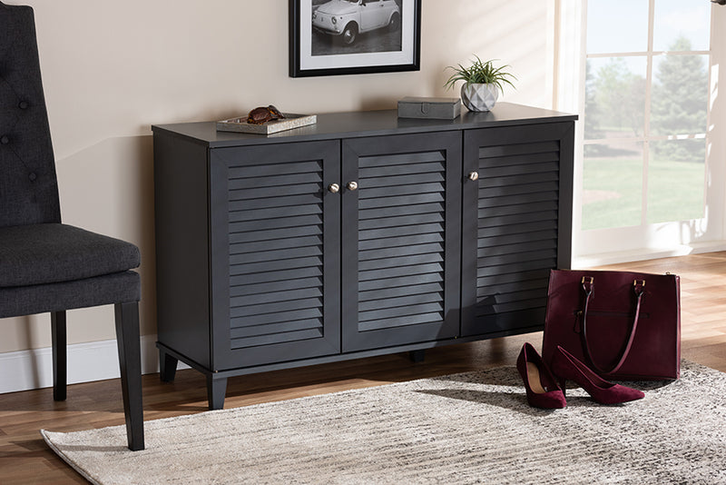 Theo Modern and Contemporary Dark Gray Finished 8-Shelf Wood Shoe Storage Cabinet