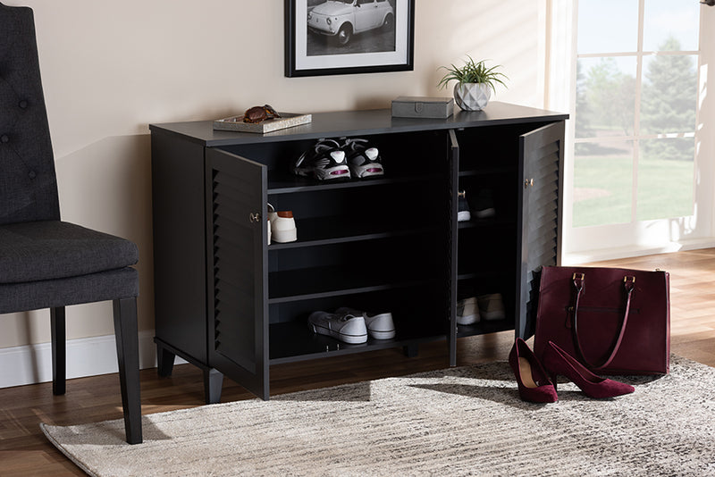 Theo Modern and Contemporary Dark Gray Finished 8-Shelf Wood Shoe Storage Cabinet