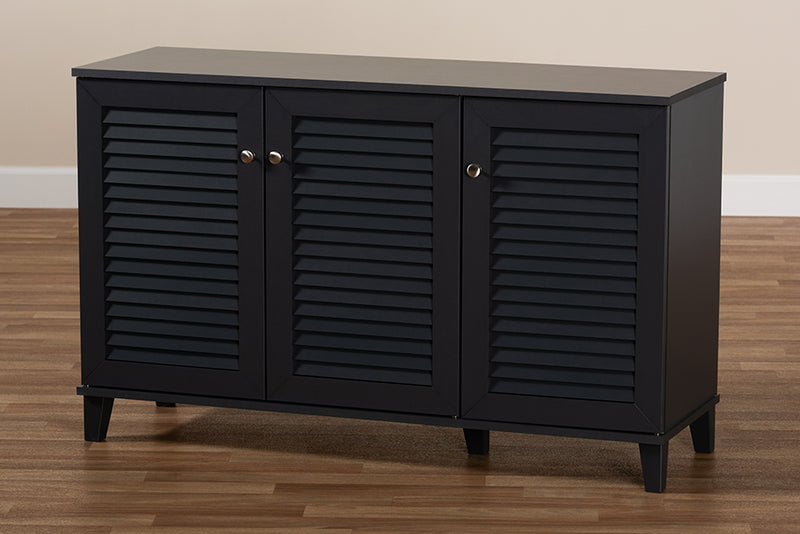 Theo Modern and Contemporary Dark Gray Finished 8-Shelf Wood Shoe Storage Cabinet