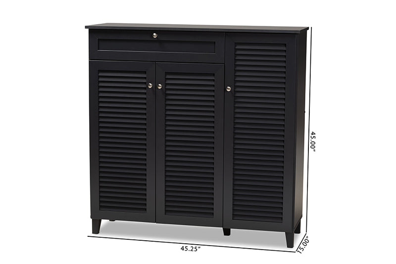 Theo Modern and Contemporary Dark Gray Finished 11-Shelf Wood Shoe Storage Cabinet w/Drawer