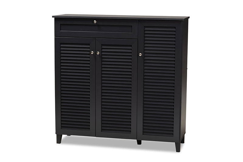 Theo Modern and Contemporary Dark Gray Finished 11-Shelf Wood Shoe Storage Cabinet w/Drawer