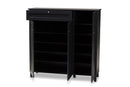 Theo Dark Gray Finished 11-Shelf Wood Shoe Storage Cabinet w/Drawer Baxton