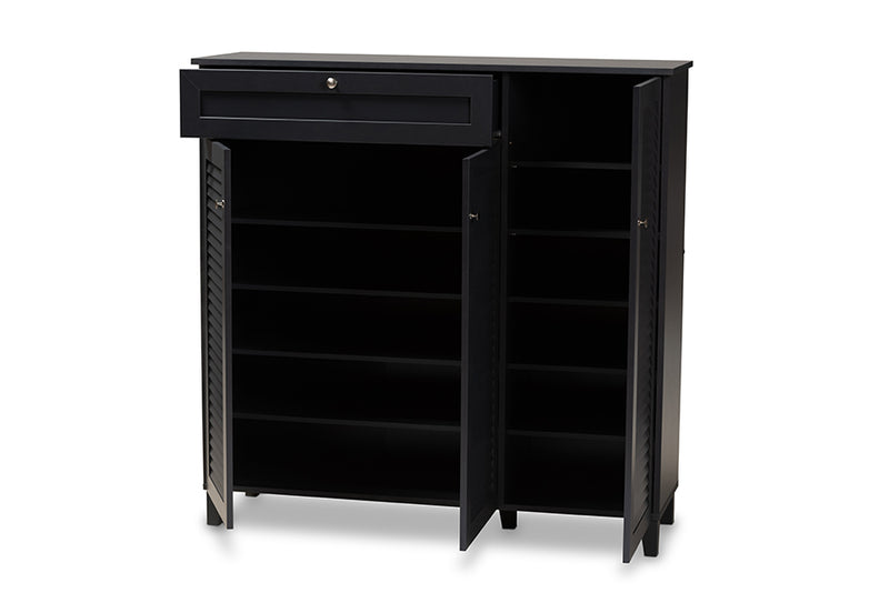 Theo Modern and Contemporary Dark Gray Finished 11-Shelf Wood Shoe Storage Cabinet w/Drawer