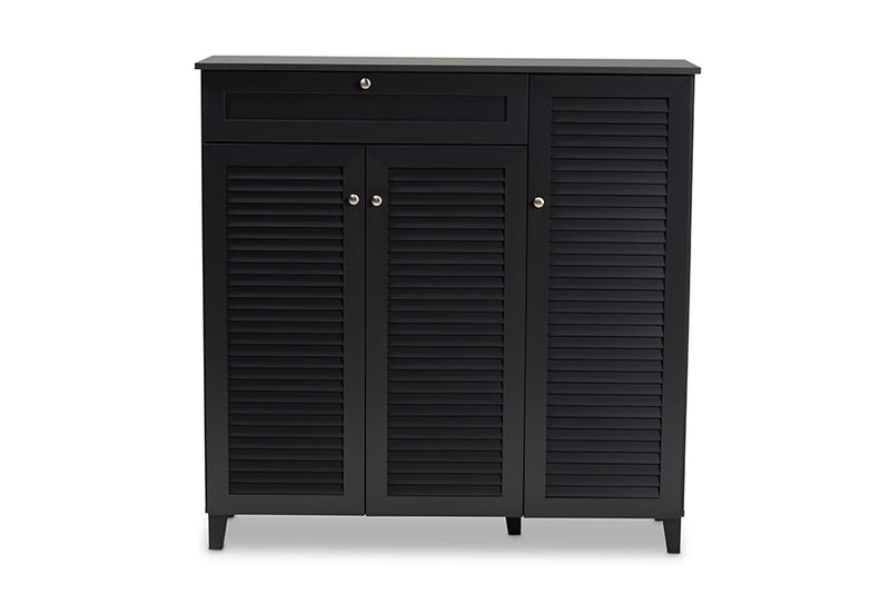 Theo Modern and Contemporary Dark Gray Finished 11-Shelf Wood Shoe Storage Cabinet w/Drawer